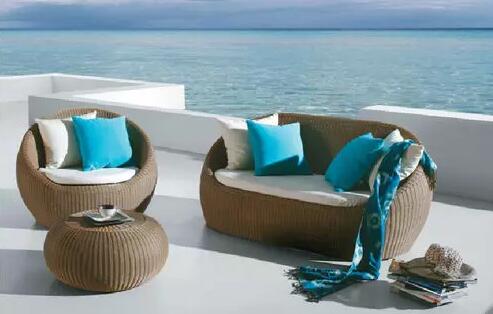 青島戶外酒店桌椅-鼓圓形藤藝休閑桌椅